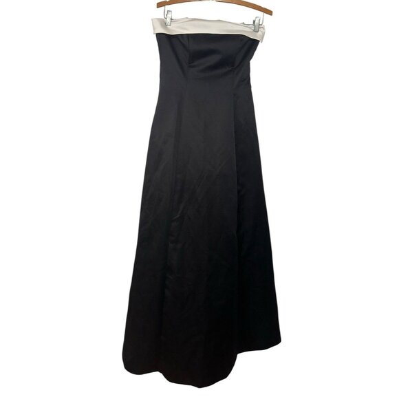 Y2K Urban Girl Nites Black White Satin Long Dress Gown Strapless w/ Shawl Prom - Picture 1 of 7